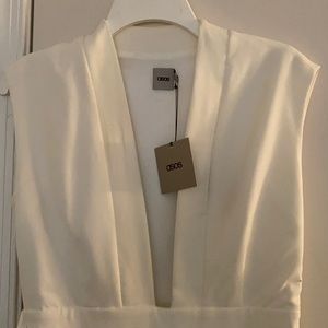 White Tuxedo Style Evening Jumpsuit